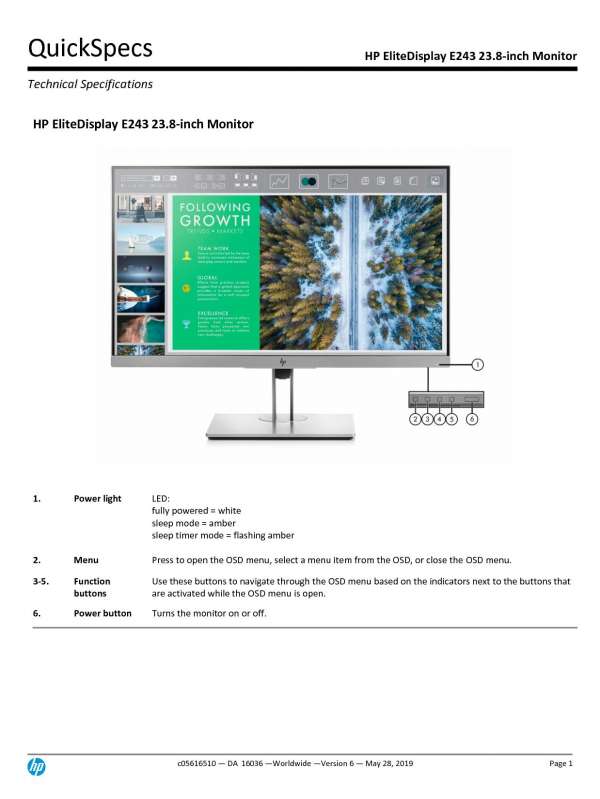 HP EliteDisplay E243 23.8inch Monitor DataSmart Computers
