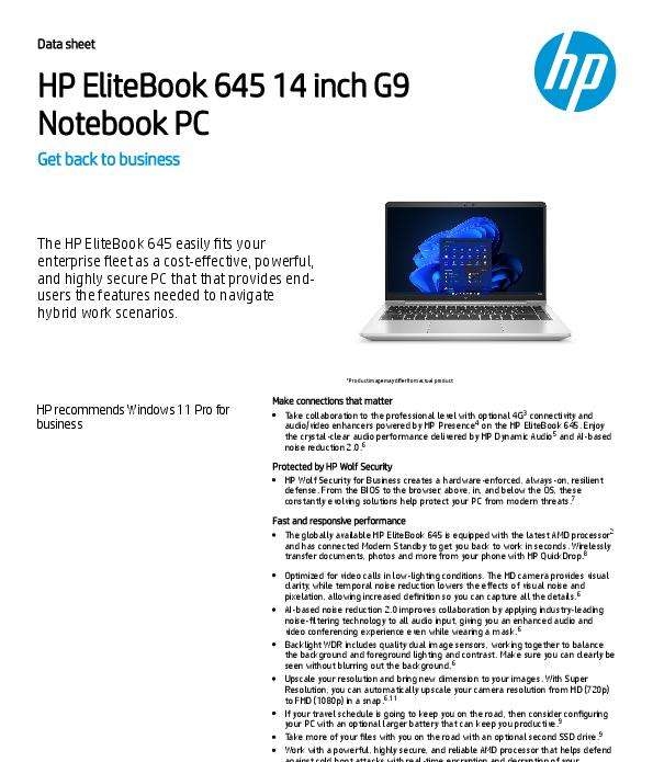 Caractéristiques de l'ordinateur portable HP EliteBook 645 G10 14 pouces | Assistance HP