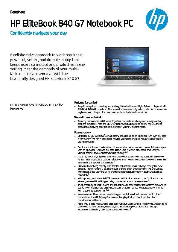 HP EliteBook 840 G7 Notebook PC - Confidently navigate your day