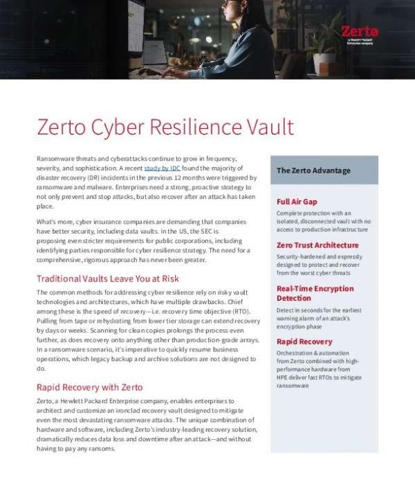 Data Sheet Zerto Cyber Resilience Vault Thumb 1 &Ndash; Data-Smart Computers