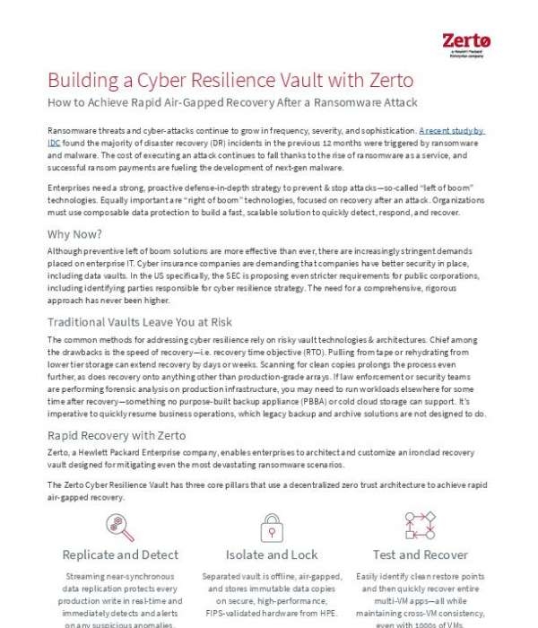 Solution Brief Zerto Cyber Resilience Vault Thumb &Ndash; Data-Smart Computers