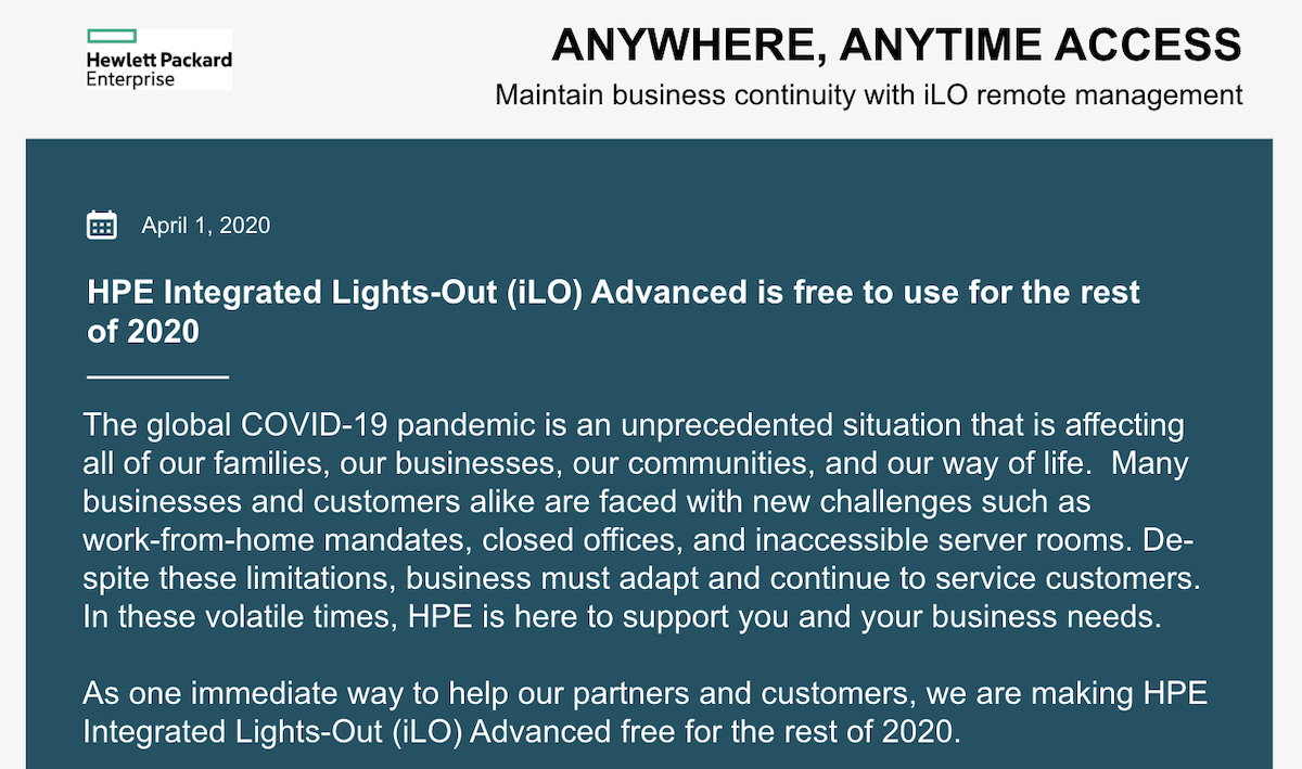 HPE Integrated Lights-Out (iLO) Advanced - Anywhere, Anytime Access